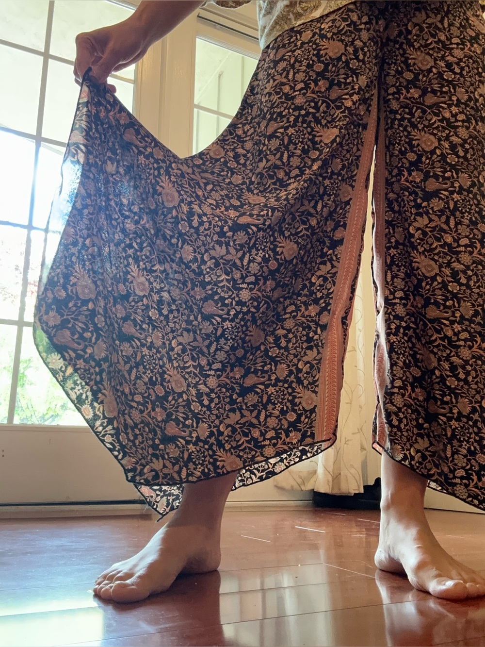Boho Floral Wide-Leg Pants in Black & Brown